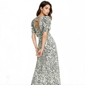 TOPSHOP Neon Floral Midi Dress - Plunge V-Neck - Side Slits - Size 8